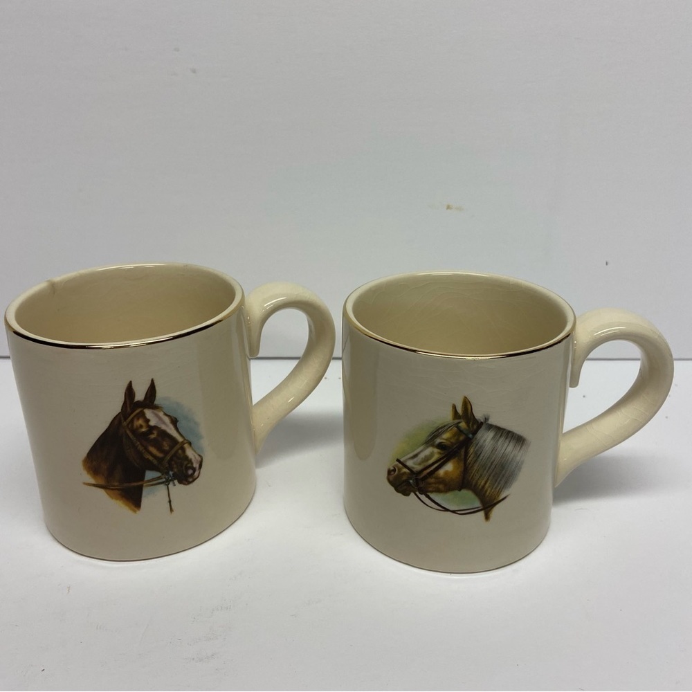 Vintage Sadler of England Horse Mugs Ceramic Set of 2 Log Cabin Cottage Core